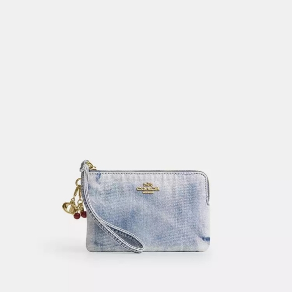 Coach Corner Zip Wristlet In Loved Denim With Charms - Picture 2 of 8